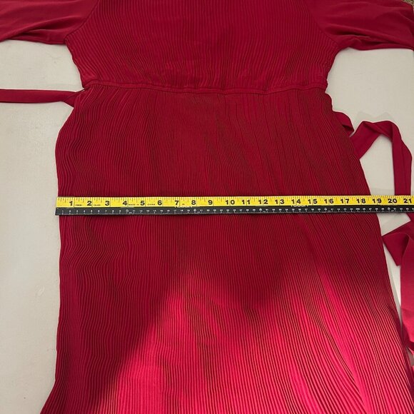 Anrabees Midi Dress XL Maroon Pleated Long Puff Sleeve Ruffle A-line Chiffon NEW - Picture 3 of 16